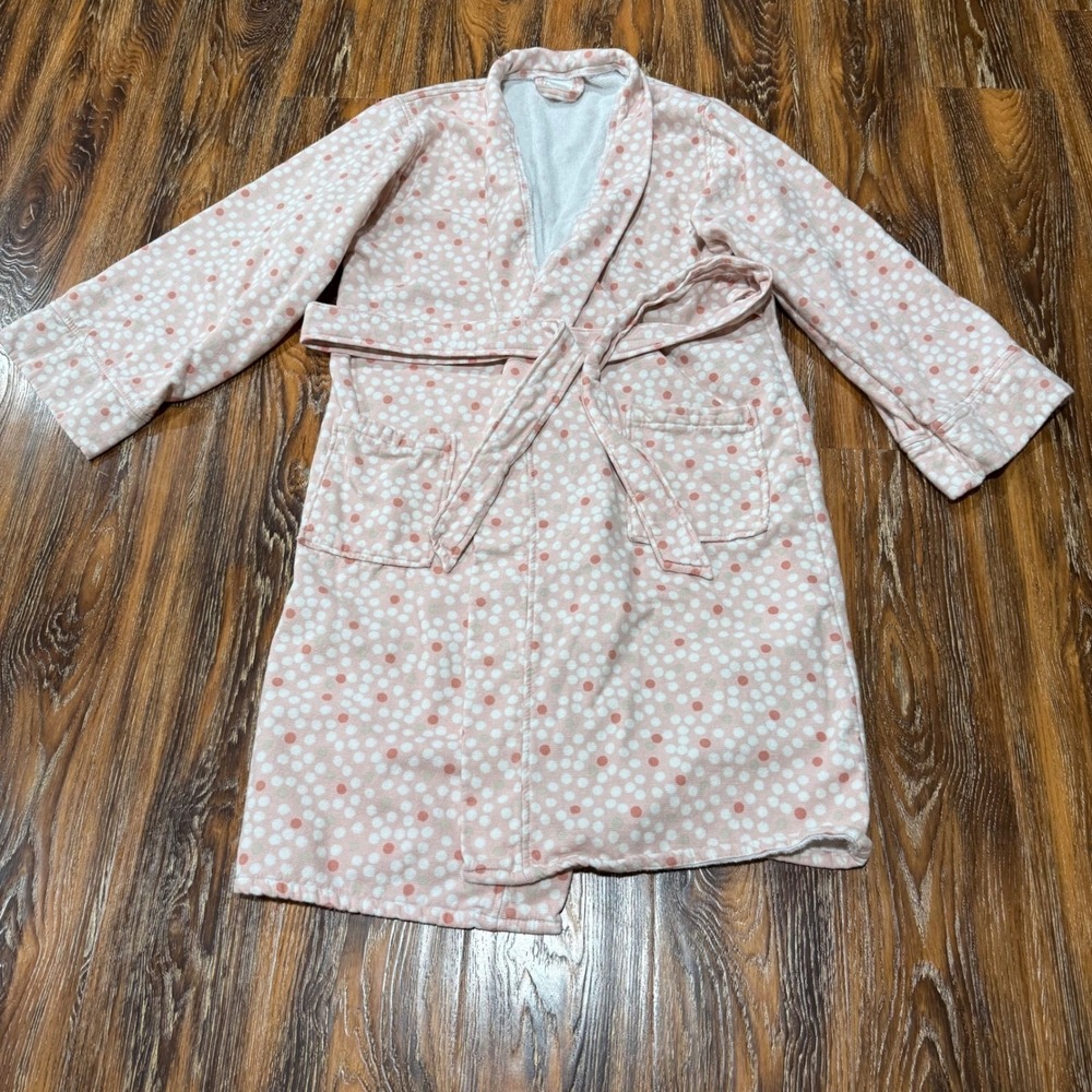 Beige Pink Polka Dot Terry Cloth Wrap Towel Robe S/M Room Essentials Womens Mens